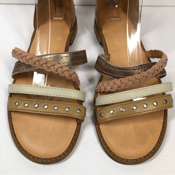 Frye and Co Leather Mixed Strap Stud Evie Sandals Flats 8.5 - Picture 2 of 9